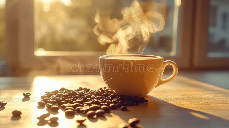 Coffee beans and cup of coffee